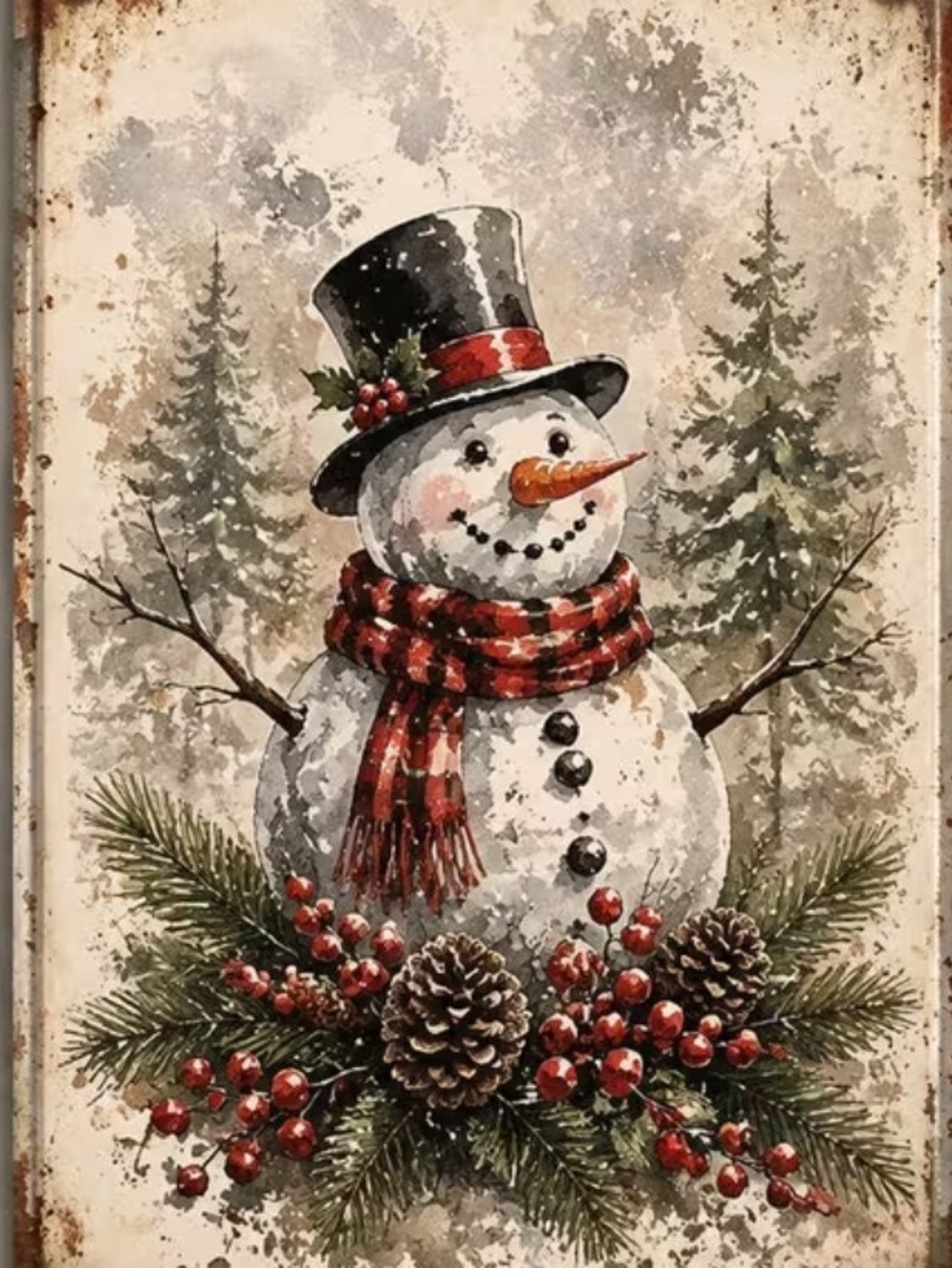 Festive Snowman Holiday Wall Art Print 8x10